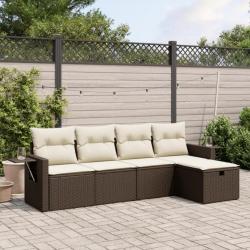 Salon de jardin avec coussins 5 pcs marron résine tressée