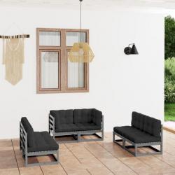 Salon de jardin 6 pcs avec coussins Bois de pin massif