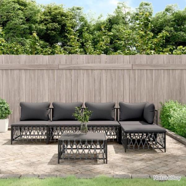 Salon de jardin avec coussins 6 pcs anthracite acier