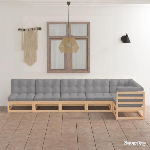 Salon de jardin 6 pcs avec coussins Bois de pin massif