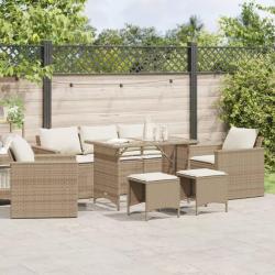 Salon de jardin avec coussins 6 pcs beige résine tressée