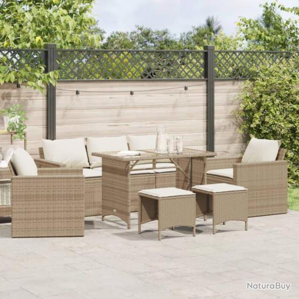 Salon de jardin avec coussins 6 pcs beige rsine tresse