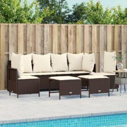 Salon de jardin avec coussins 5 pcs marron résine tressée