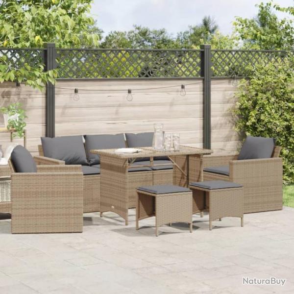 Salon de jardin avec coussins 6 pcs beige rsine tresse