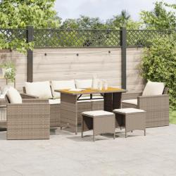 Salon de jardin avec coussins 6 pcs beige résine tressée