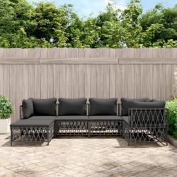 Salon de jardin avec coussins 6 pcs anthracite acier