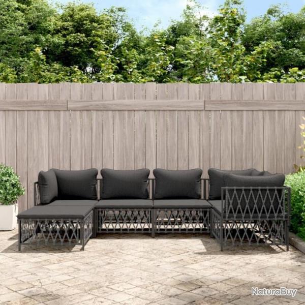 Salon de jardin avec coussins 6 pcs anthracite acier