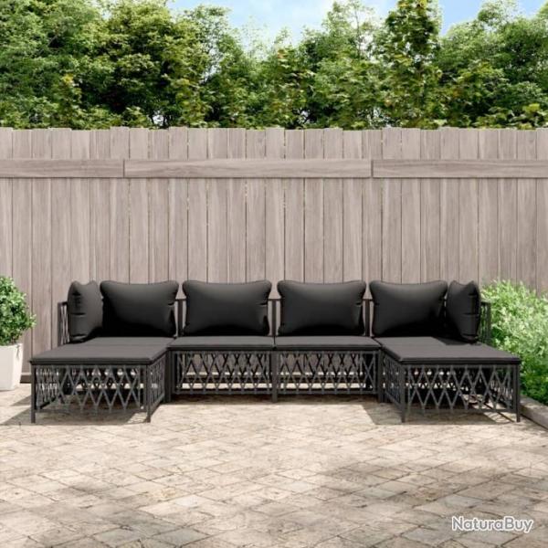 Salon de jardin avec coussins 6 pcs anthracite acier