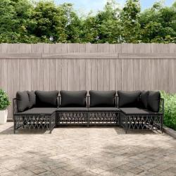 Salon de jardin avec coussins 6 pcs anthracite acier