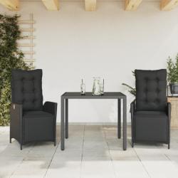 Ensemble à manger de jardin avec coussins 3 pcs Noir