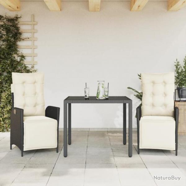 Ensemble  manger de jardin avec coussins 3 pcs Noir