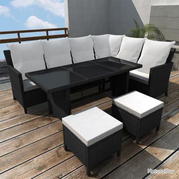 Salon de jardin 4 pcs avec coussins Rsine tresse Noir