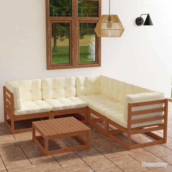 Salon de jardin 6 pcs avec coussins Bois de pin massif