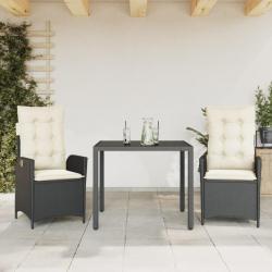 Ensemble à manger de jardin avec coussins 3 pcs Noir