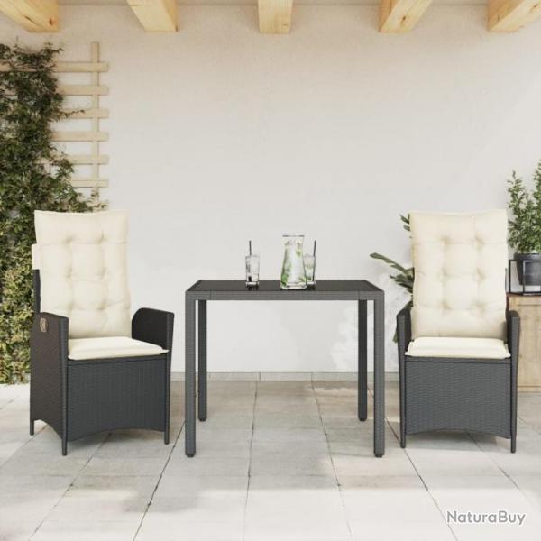 Ensemble  manger de jardin avec coussins 3 pcs Noir