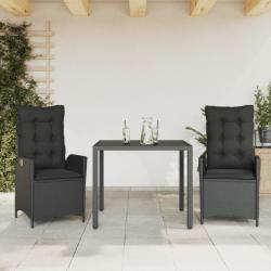 Ensemble à manger de jardin avec coussins 3 pcs Noir