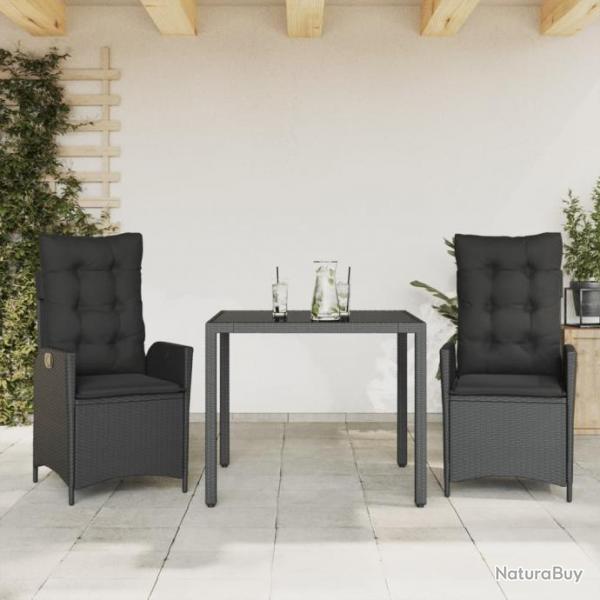 Ensemble  manger de jardin avec coussins 3 pcs Noir