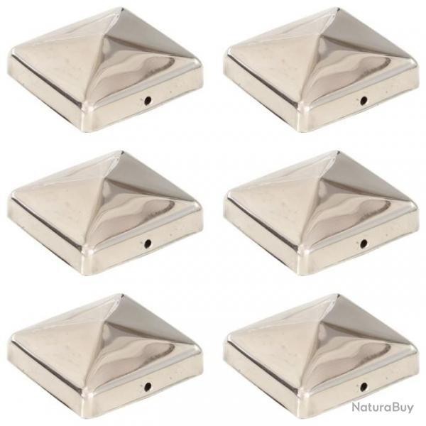 Bouchons de poteau de clture pyramidaux 6 pcs Inox 71x71 mm