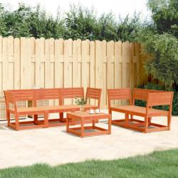 Salon de jardin 5 pcs cire marron bois de pin massif