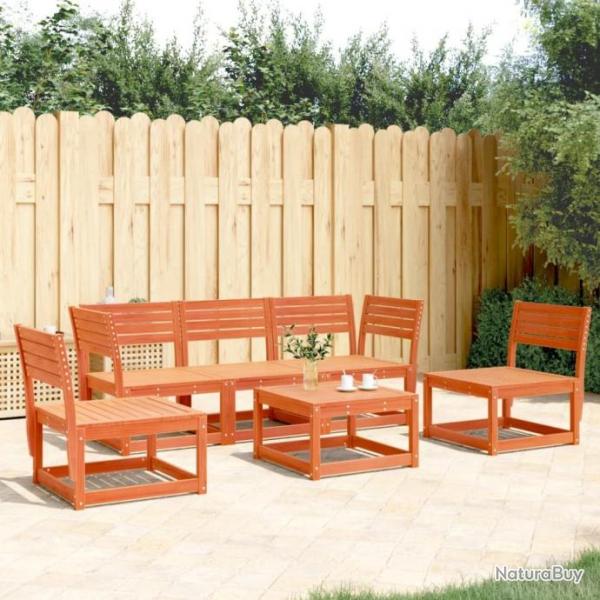 Salon de jardin 5 pcs cire marron bois de pin massif