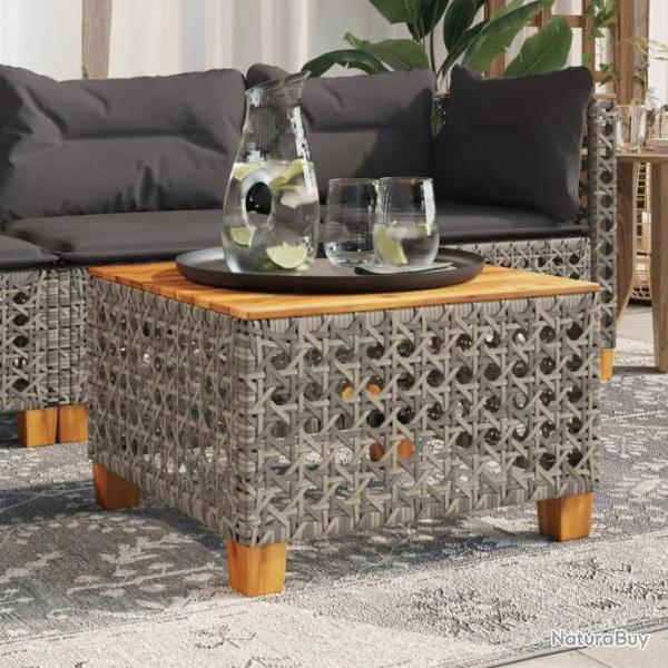 Table de jardin gris 55x55x36 cm rsine tresse et bois acacia