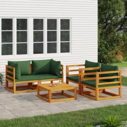 Salon de jardin 5 pcs avec coussins vert bois massif