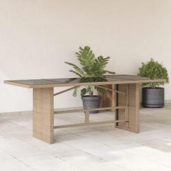 Table de jardin avec dessus en verre beige résine tressée