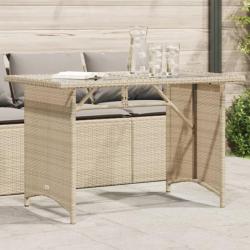 Table de jardin avec dessus en verre beige 110x68x70 cm rotin