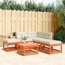 Salon de jardin 5 pcs avec coussins cire marron bois pin massif