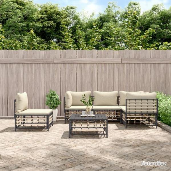 Salon de jardin 6 pcs avec coussins anthracite rsine tresse