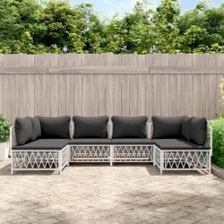 Salon de jardin avec coussins 6 pcs blanc acier