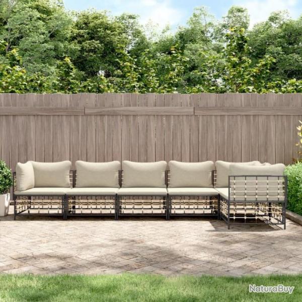 Salon de jardin 6 pcs avec coussins anthracite rsine tresse