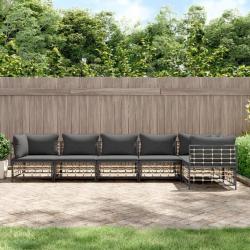 Salon de jardin 6 pcs avec coussins anthracite résine tressée