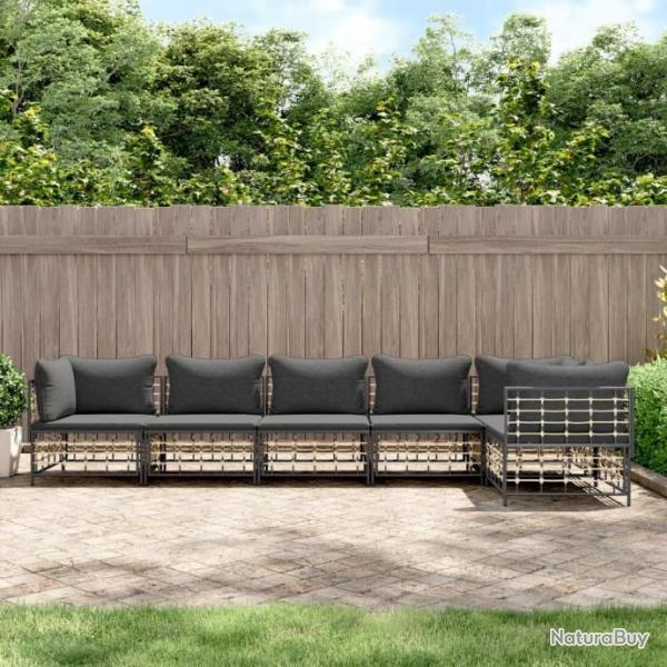 Salon de jardin 6 pcs avec coussins anthracite rsine tresse