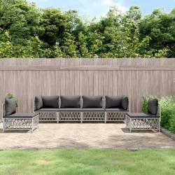 Salon de jardin avec coussins 6 pcs blanc acier