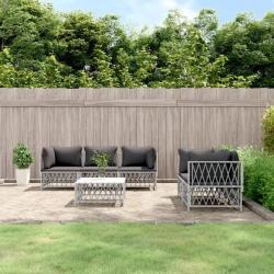 Salon de jardin avec coussins 6 pcs blanc acier