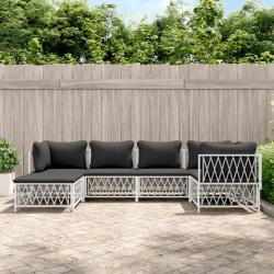 Salon de jardin avec coussins 6 pcs blanc acier