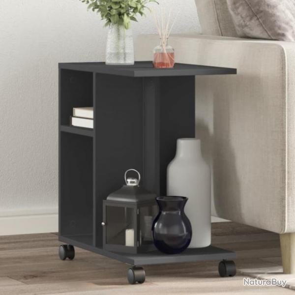 Table d'appoint avec roues noir 50x30x55 cm bois d'ingnierie