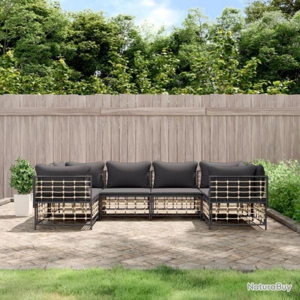 Salon de jardin 6 pcs avec coussins anthracite rsine tresse