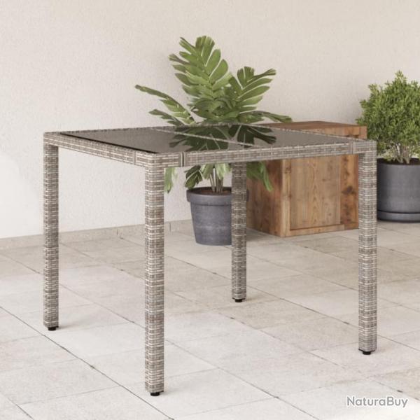 Table de jardin dessus en verre Gris 90x90x75 cm Rsine tresse