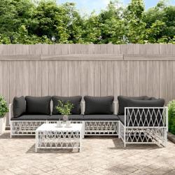 Salon de jardin avec coussins 6 pcs blanc acier