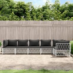 Salon de jardin avec coussins 6 pcs blanc acier