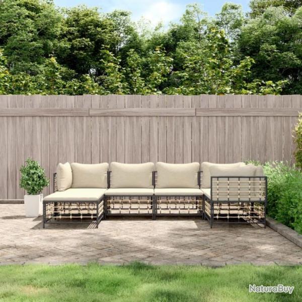 Salon de jardin 6 pcs avec coussins anthracite rsine tresse