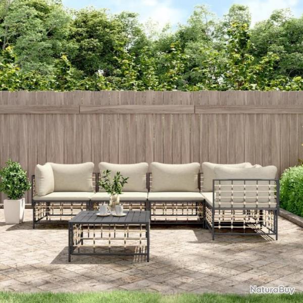 Salon de jardin 6 pcs avec coussins anthracite rsine tresse