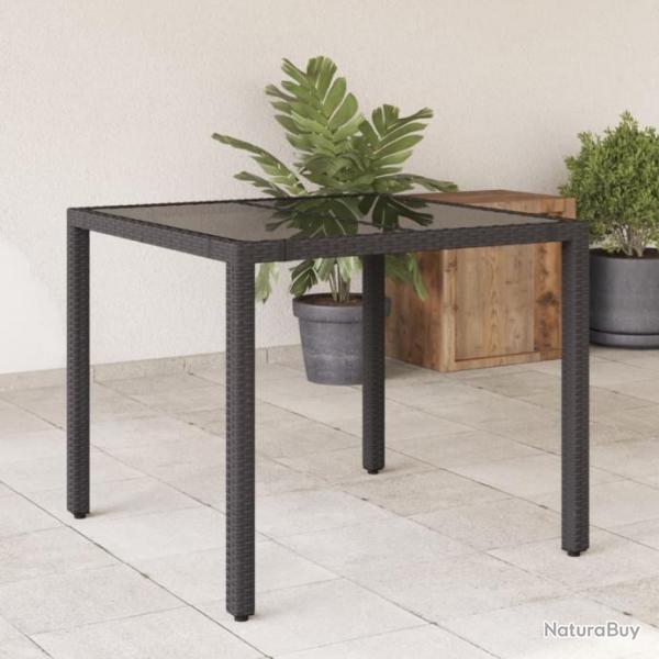 Table de jardin dessus en verre Noir 90x90x75 cm Rsine tresse