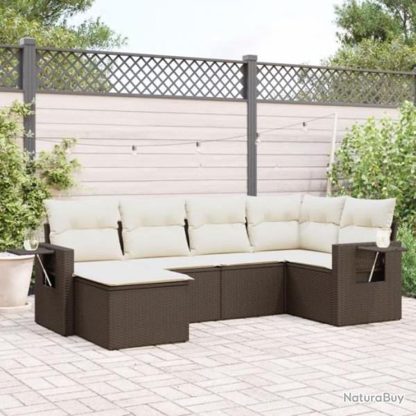 Salon de jardin avec coussins 6 pcs marron rsine tresse