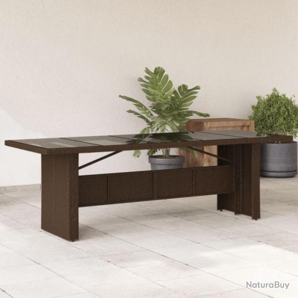 Table de jardin avec dessus en verre marron rsine tresse