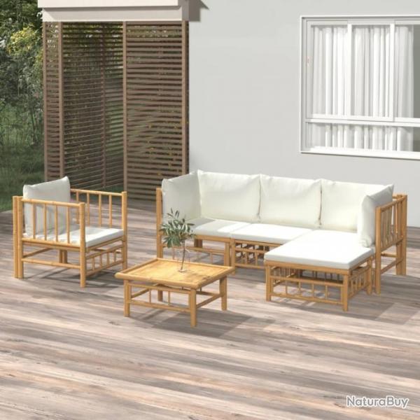 Salon de jardin 6 pcs avec coussins blanc crme bambou