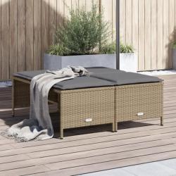 Tabourets de jardin avec coussins lot de 4 beige résine tressée