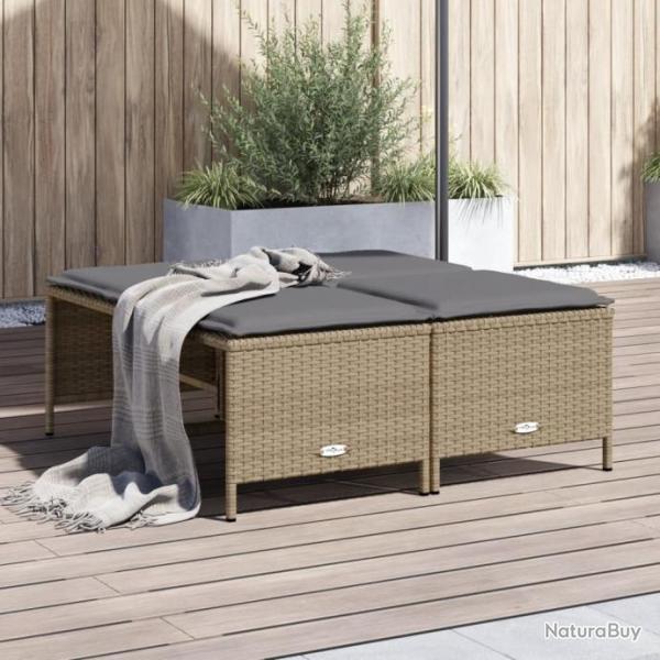 Tabourets de jardin avec coussins lot de 4 beige rsine tresse